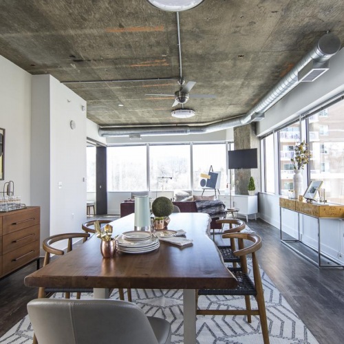 Dining room with table, buffet